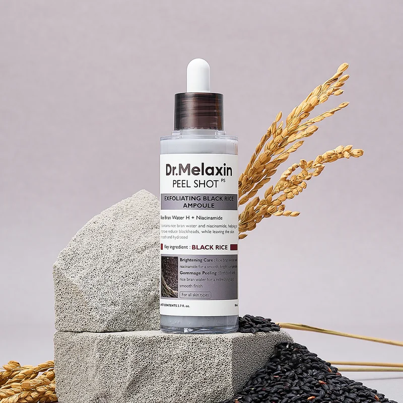 Dr. Melaxin Peel Shot Black Rice Ampoule with black rice imagery