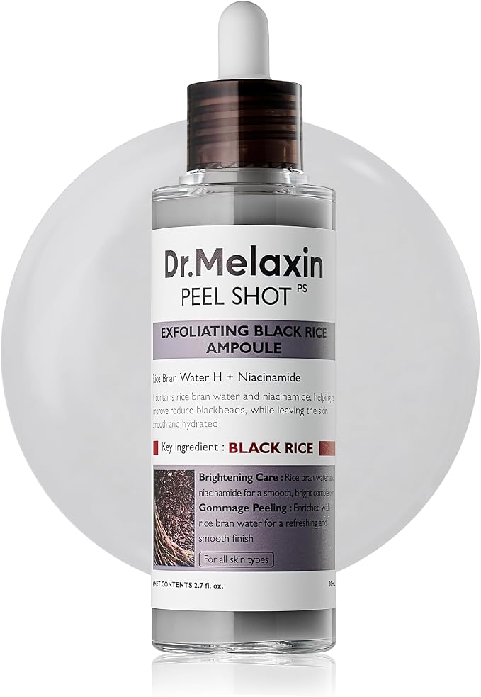Dr.Melaxin Peel Shot Black Rice Exfoliating Ampoule, Face Exfoliator with AHA BHA Niacinamide Rice Bran Water | Dr. Melaxin Korean skincare