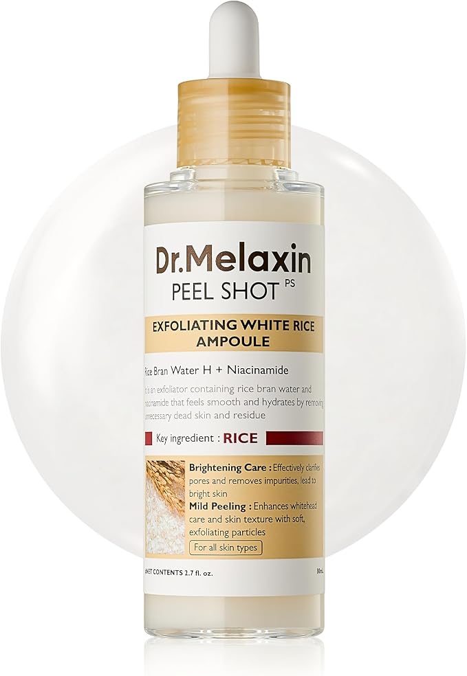 Dr.Melaxin Peel Shot Glow White Rice Peeling Ampoule with Rice Extract & AHA BHA, Gentle Exfoliating Serum for Sebum Control | Dr. Melaxin Korean skin