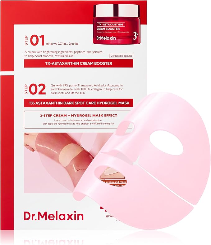 Dr.Melaxin TX Astaxanthin Melanin Recovery & Firming Hydrogel Mask (4 Sheets) – Dark Spot Correcting 2-Step Mask with Tranexamic Acid, Niacinamide | D